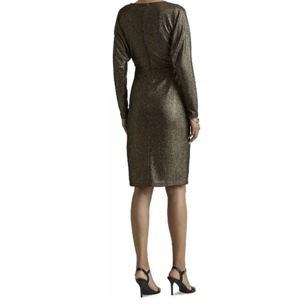 Lauren Ralph Lauren Black Label Gold Metallic Jacquard Dress Size 6 City Party - Picture 3 of 16